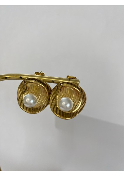 Sedef Yuvarlak Incili Çelik Gold Küpe fiyatları