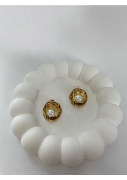 Sedef Yuvarlak Incili Çelik Gold Küpe modelleri