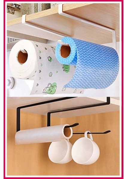 Mutfak Dolabına Asılan Metal Askılık Kağıt Havlu ve Fincan Askılığı