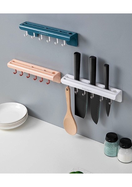 6 Kancalı Bıçak Askısı ve Organizer Yapışkanlı Askılı Kancalı Kepçe Askısı