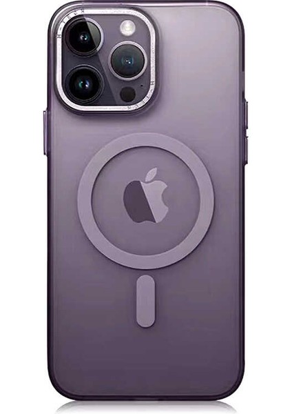 Apple iPhone 14 Pro Kılıf Magsafe Şarj Özellikli Buzlu Sert Pc Tuval Kapak-Derin Mor