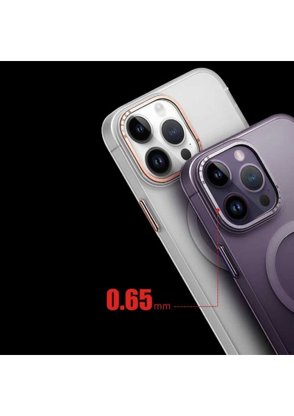 Apple iPhone 14 Pro Kılıf Magsafe Şarj Özellikli Buzlu Sert Pc Tuval Kapak-Derin Mor