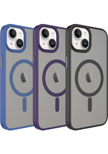 Apple iPhone 14 Plus Kılıf Mat Arka Yüzey Wireless Şarj Özellikli Tknr Flet Magsafe Kapak-Derin Mor
