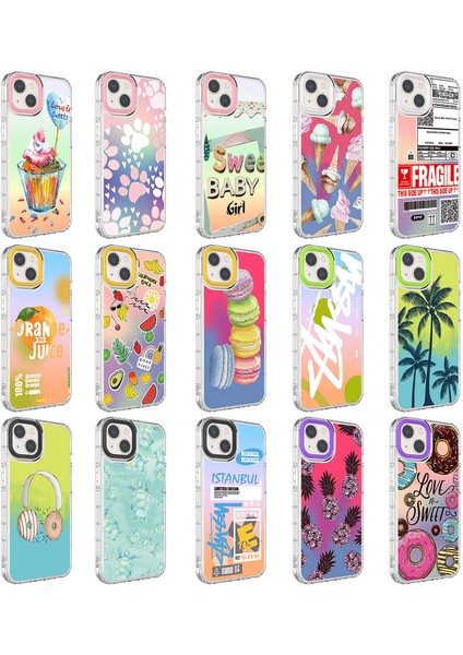 Apple iPhone 13 Kılıf Kamera Korumalı Renkli Desenli Sert Silikon Korn Kapak-No4
