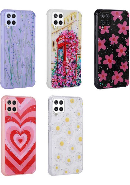 Samsung Galaxy M33 Kılıf Simli Desenli Kamera Korumalı Parlak Popy Kapak-Papatya