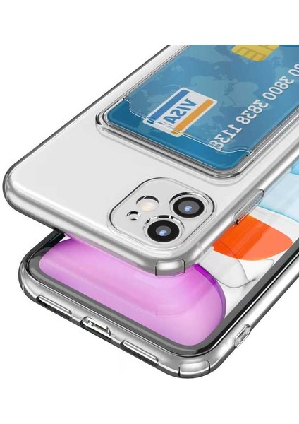 Apple iPhone 11 Kılıf Kartlıklı Şeffaf Setra Clear Silikon Kapak-Renksiz