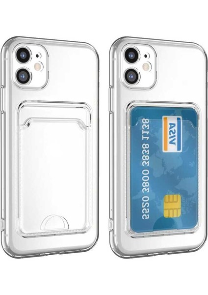 Apple iPhone 11 Kılıf Kartlıklı Şeffaf Setra Clear Silikon Kapak-Renksiz