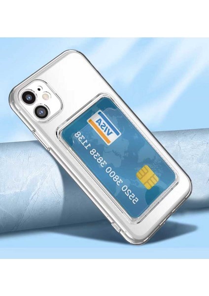 Apple iPhone 11 Kılıf Kartlıklı Şeffaf Setra Clear Silikon Kapak-Renksiz