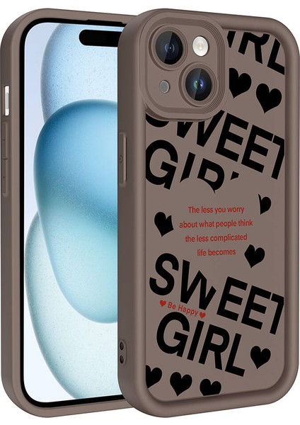 Apple iPhone 15 Kılıf Kamera Korumalı Baskılı Arka Yüzey Klas Kapak-Açık Kahve