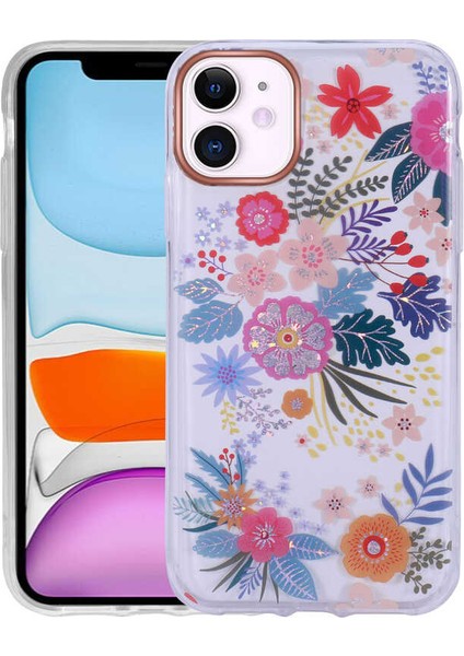Apple iPhone 11 Kılıf Desenli Simli Sert Inka Kapak-No2