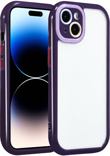 Apple iPhone 14 Kılıf Kamera Korumalı Renkli Kenar ve Çerçeve Tasarımlı Vitamin Kapak-Derin Mor