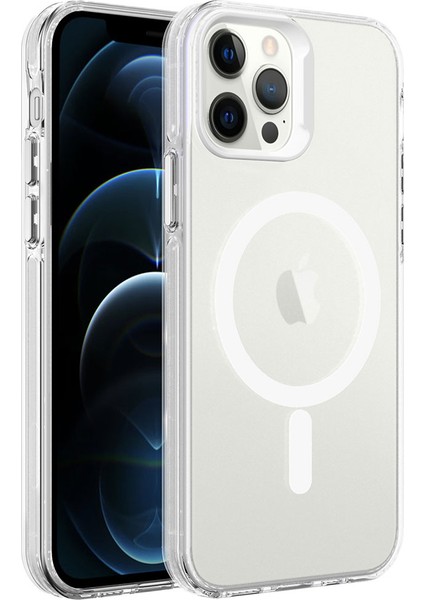 Apple iPhone 12 Pro Max Uyumlu Magsafe Şarj Özellikli Buzlu Transparan C-Pro Sert Kapak-Siyah