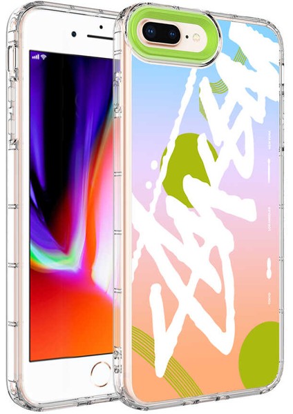 Apple iPhone 7 Plus Uyumlu Kamera Korumalı Renkli Desenli Sert Silikon Korn Kapak-No5