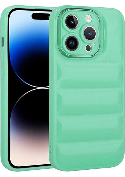 Apple iPhone 14 Pro Max Kılıf Kamera Korumalı Parlak Airbag'li Galya Kapak-Su Yeşil