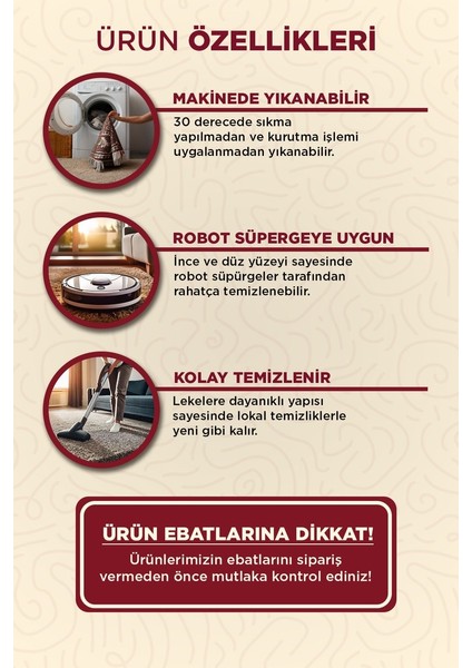 Bambu Klasik Salon Halısı Kaymaz Pamuk Taban - KKSH362