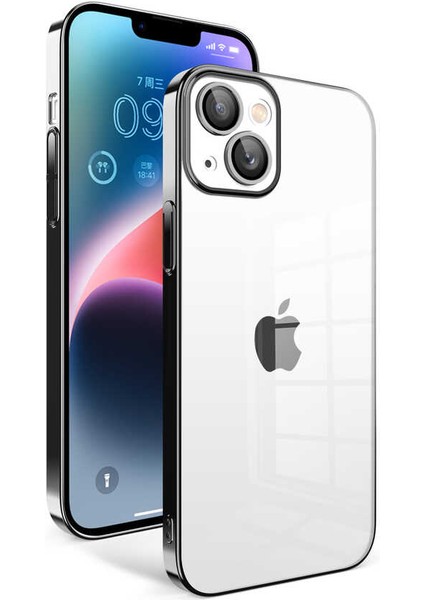 Apple iPhone 14 Plus Kılıf Kamera Korumalı Renkli Çerçeveli Garaj Kapak-Siyah