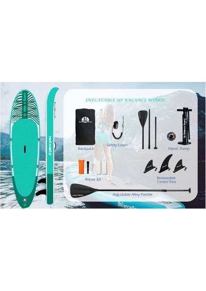 Şişme Sörf Tahtası Sup Board Stand Up Paddle Board 335x84x15 Cm Yeşil