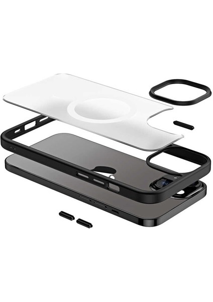 Apple iPhone 14 Plus Kılıf Wireless Şarj Özellikli Hibrit Magsafe Kapak-Mavi