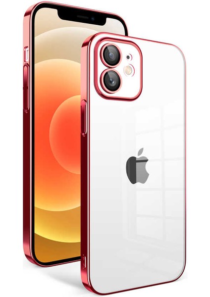 Apple iPhone 12 Kılıf Kamera Korumalı Renkli Çerçeveli Garaj Kapak-Kırmızı