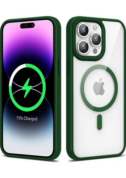 Apple iPhone 14 Pro Max Kılıf Magsafe Wireless Şarj Özellikli Silikon Ege Kapak-Koyu Yeşil