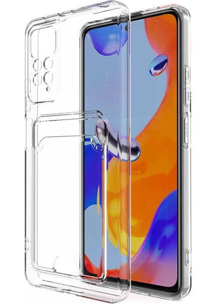 Xiaomi Redmi Note 11 Global Kılıf Kartlıklı Şeffaf Setra Clear Silikon Kapak-Renksiz