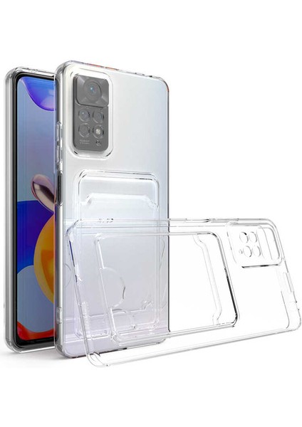 Xiaomi Redmi Note 11 Global Kılıf Kartlıklı Şeffaf Setra Clear Silikon Kapak-Renksiz