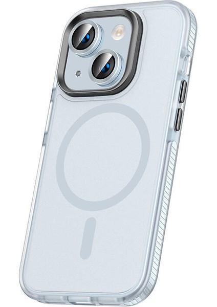 Apple iPhone 15 Plus Kılıf Airbagli Magsafe Wireless Şarj Özellikli Lens Koruyuculu Klaptika Kapak-Mavi Açık