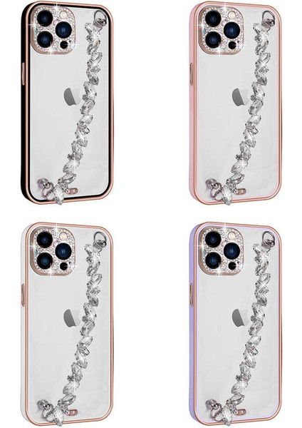 Apple iPhone 13 Pro Max Kılıf Taş Süslemeli Kamera Korumalı El Tutamaçlı Blazer Kapak-Lila
