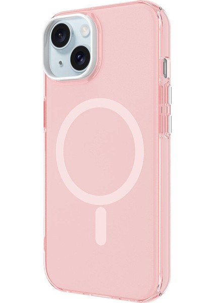 Apple iPhone 15 Kılıf Magsafe Şarj Özellikli Buzlu Transparan C-Pro Sert Kapak-Pembe