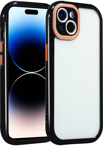 Apple iPhone 14 Kılıf Kamera Korumalı Renkli Kenar ve Çerçeve Tasarımlı Vitamin Kapak-Siyah