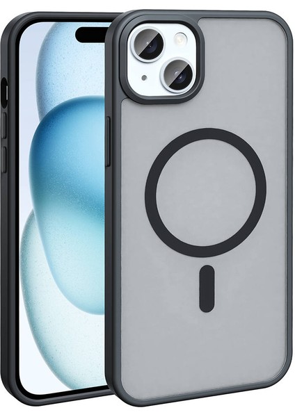 Apple iPhone 15 Plus Kılıf Magsafe Şarj Özellikli Mat Arka Yüzey Tknr Sio Kapak-Siyah
