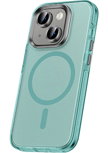 Apple iPhone 15 Kılıf Airbagli Magsafe Wireless Şarj Özellikli Lens Koruyuculu Klaptika Kapak-Mavi Açık
