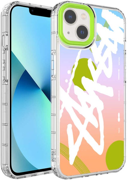 Apple iPhone 14 Kılıf Kamera Korumalı Renkli Desenli Sert Silikon Korn Kapak-No2