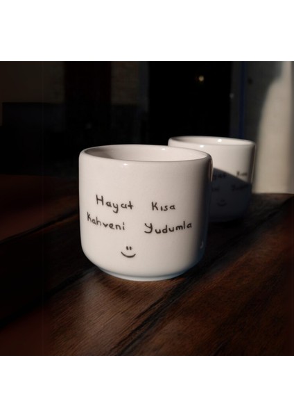 El Yapımı Seramik Double Türk Kahvesi ve Espresso Fincanı, Yazılı Tasarım Fincan 2 Adet 110 ml Kupa , İkili Seramik Fincan , Hediye Fincan , Yeni Ev Hediyesi ,