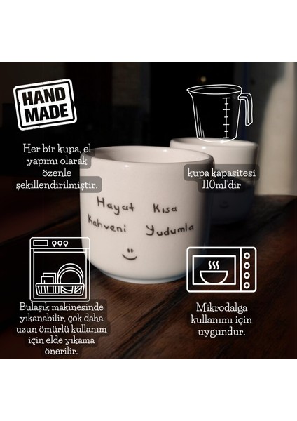 El Yapımı Seramik Double Türk Kahvesi ve Espresso Fincanı, Yazılı Tasarım Fincan 2 Adet 110 ml Kupa , İkili Seramik Fincan , Hediye Fincan , Yeni Ev Hediyesi ,