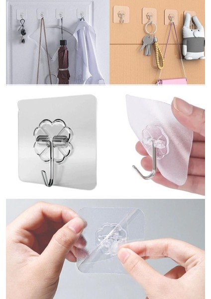 5li Setsüper Güçlü Yapışkanlı Suya Dayanıklı Şeffaf Askı Yeniden Kullanılabilir Kancalar