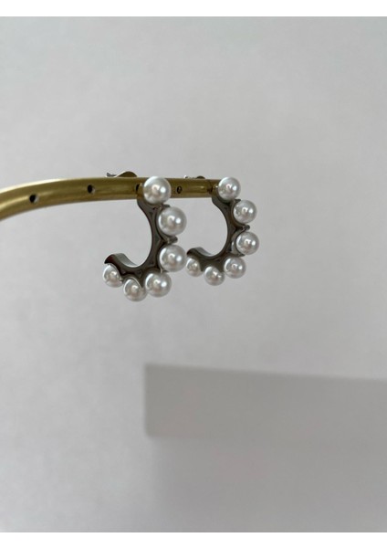 Halka Incili Çelik Silver Küpe modelleri