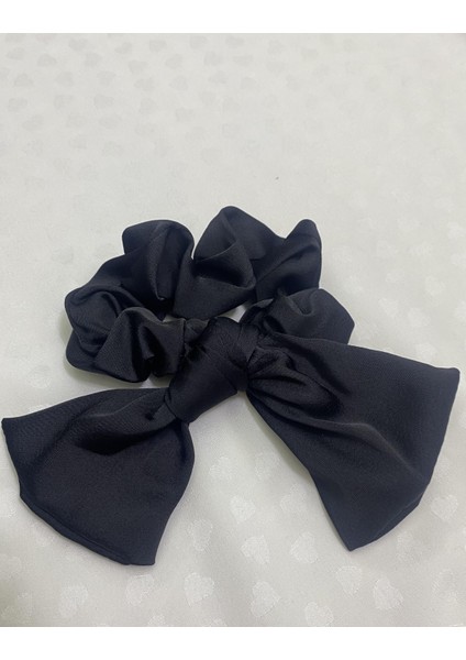 Scrunchie Fiyonklu Saten Lastikli Toka Siyah modelleri