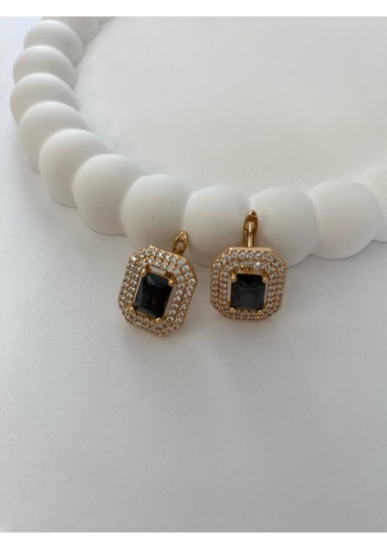 Dikdörtgen Siyah Taşlı Rose Küpe fiyatları