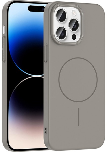 Apple iPhone 14 Pro Max Kılıf Magsafe Şarj Özellikli Ruby Silikon Kapak - Gri