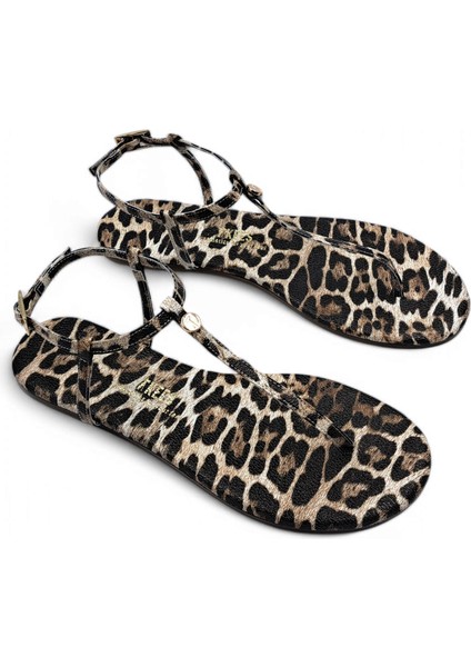 T8014 Leopar Desen Parmak Arası Kadın Sandalet fiyatları