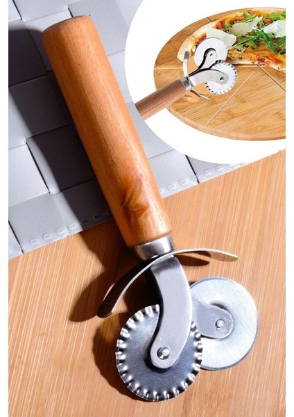 3 Lü Mutfak Seti Rulo Hamur Merdane - Hamur Metal Spatula- Pizza 2 Başlıklı