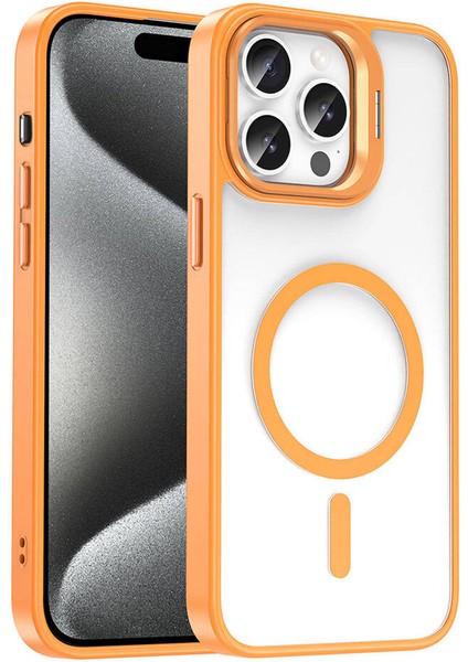 Apple iPhone 15 Pro Max Kılıf Magsafe Şarj Özellikli Standlı Magsafe Klon Lensli Kapak