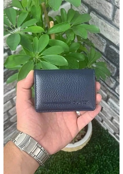 Hakiki Deri Mıknatıslı Küçük Boy Lacivert Kartlık (T392)