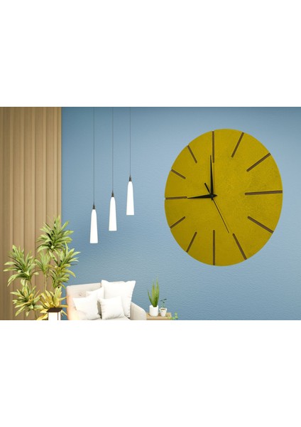 Ahşap Minimal Dekoratif Duvar Saati - 33 x 33 cm Hardal