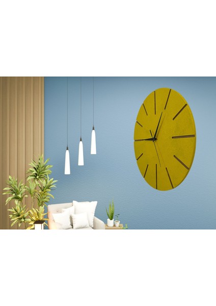Ahşap Minimal Dekoratif Duvar Saati - 33 x 33 cm Hardal