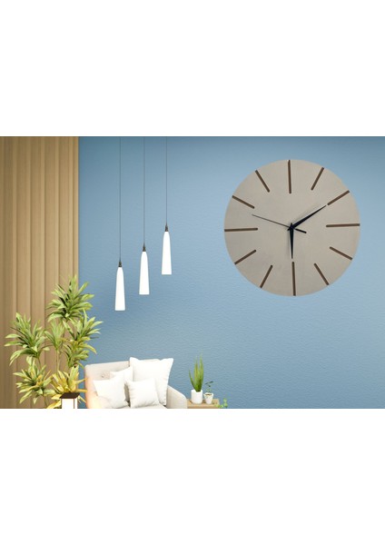 Ahşap Minimal Dekoratif Duvar Saati - 33 x 33 cm Krem