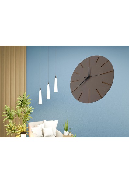 Ahşap Minimal Dekoratif Duvar Saati - 33 x 33 cm Vizon