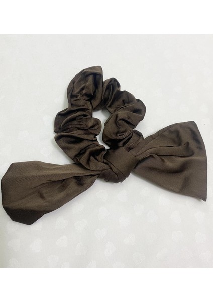 Scrunchie Fiyonklu Saten Lastikli Toka Kahverengi modelleri