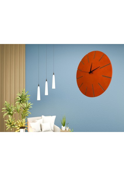 Ahşap Minimal Dekoratif Duvar Saati - 33 x 33 cm Turuncu